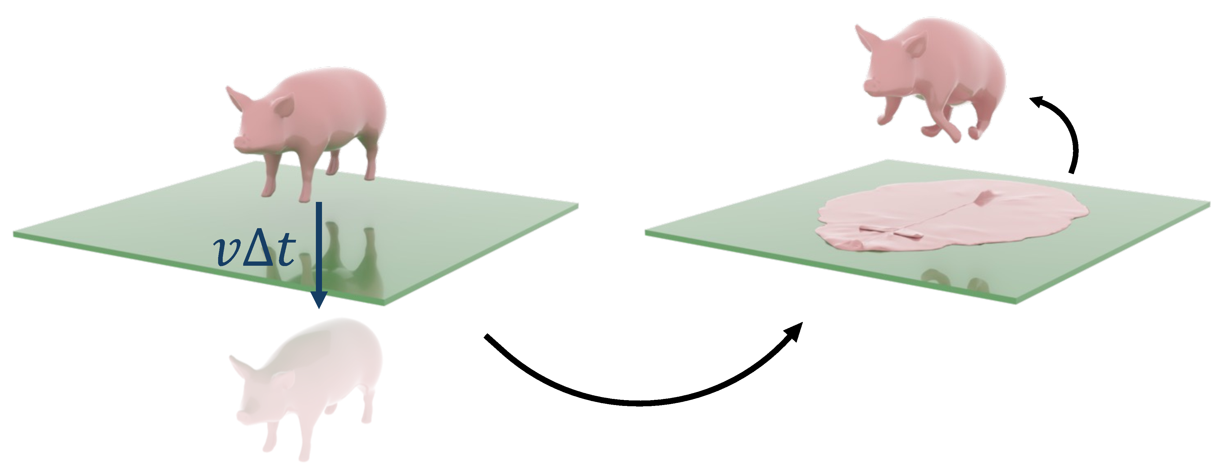 A pig impacting a thin plate at high speed, flattening, and rebounding